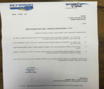המכתב ששלח ניר אלון להפועל פ