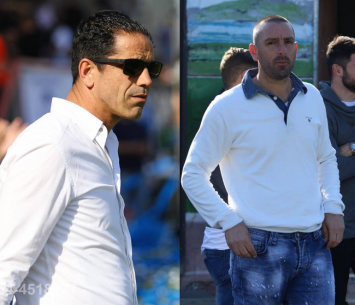 אילן סויסה מאמן טבריה (מימין) ואיתן טייב מאמן בית שאן