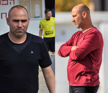 מאמן מרמורק ארז בנודיס (מימין) ומאמן חדרה מומו ניסטל