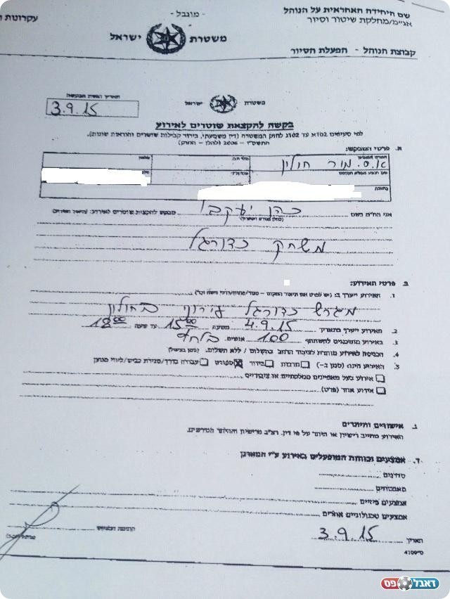 טופס הבקשה להקצאת שוטרים שחולון מילאה