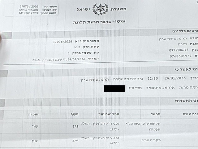 התלונה שהוגשה במשטרה